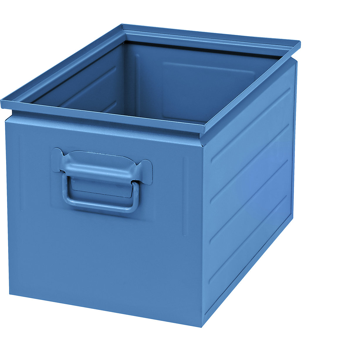 Cassetta impilabile in lamiera d'acciaio, capacità ca. 35 l, blu chiaro RAL 5012-0