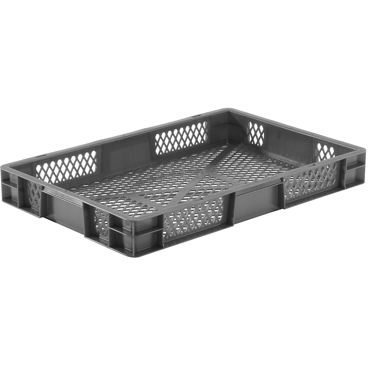 Contenitore impilabile formato Euro, pareti e fondo forati, lungh. x largh. x alt. 600 x 400 x 75 mm, grigio, conf. da 5 pz.-0