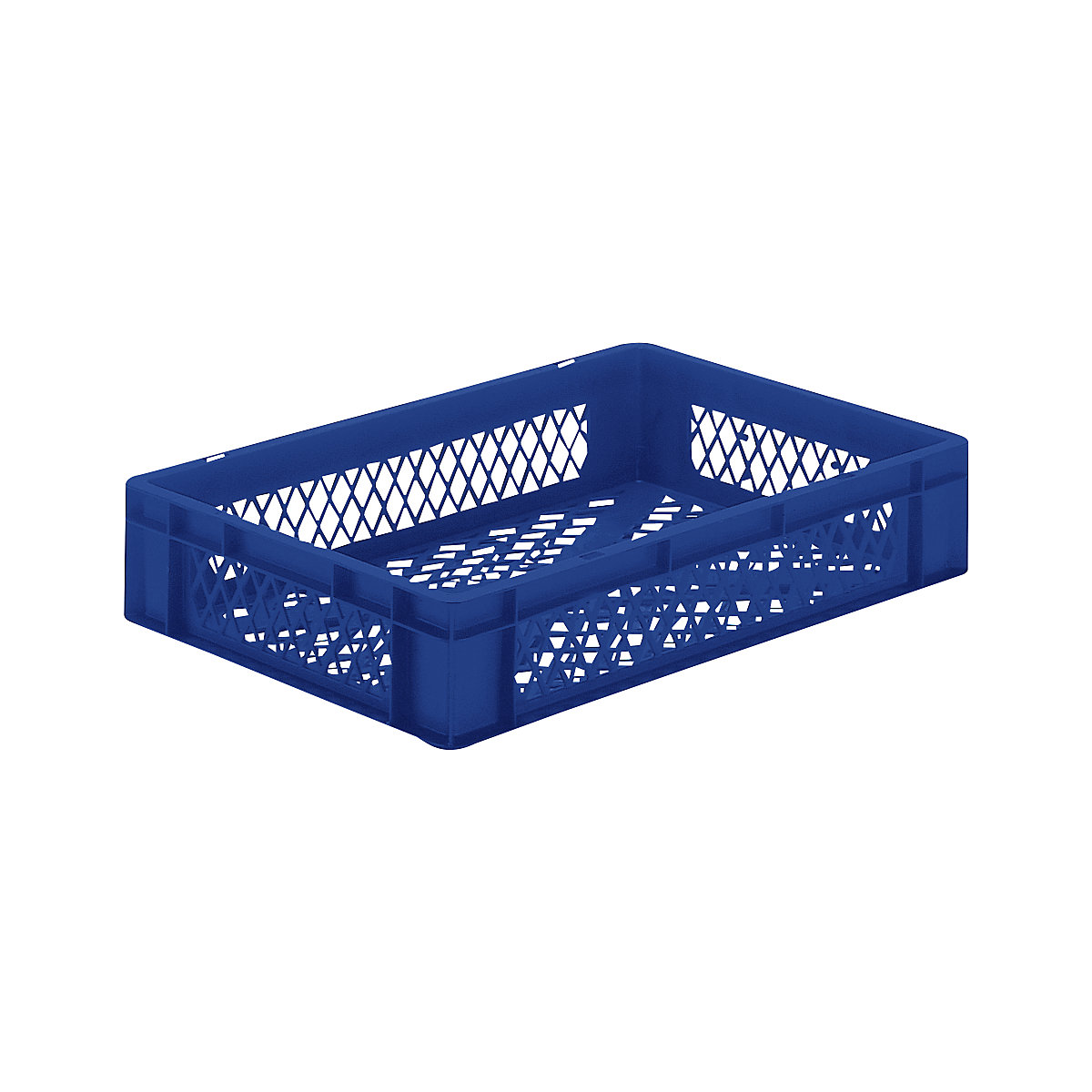 Contenitore impilabile formato Euro, pareti e fondo forati, lungh. x largh. x alt. 600 x 400 x 120 mm, blu, conf. da 5 pz.-0