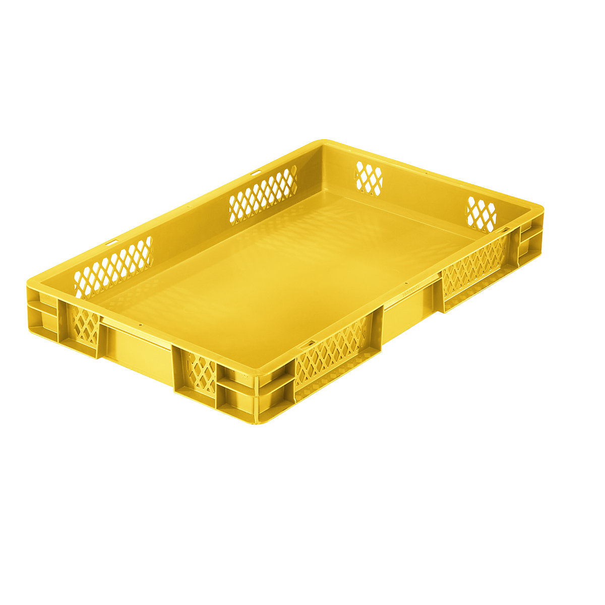 Contenitore impilabile formato Euro, pareti forate, fondo pieno, lungh. x largh. x alt. 600 x 400 x 75 mm, giallo, conf. da 5 pz.-0