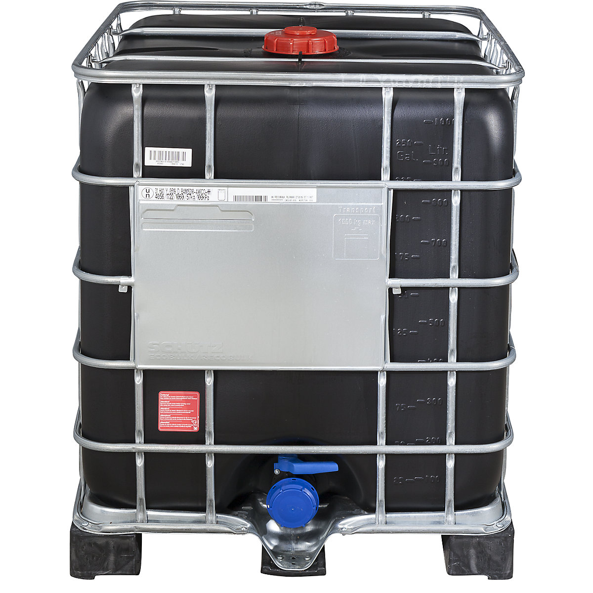 Container IBC RECOBULK con protezione UV, omologazione UN, capacità 1000 l, su paletta in PE, DN apertura 150 mm / DN uscita 80 mm-0