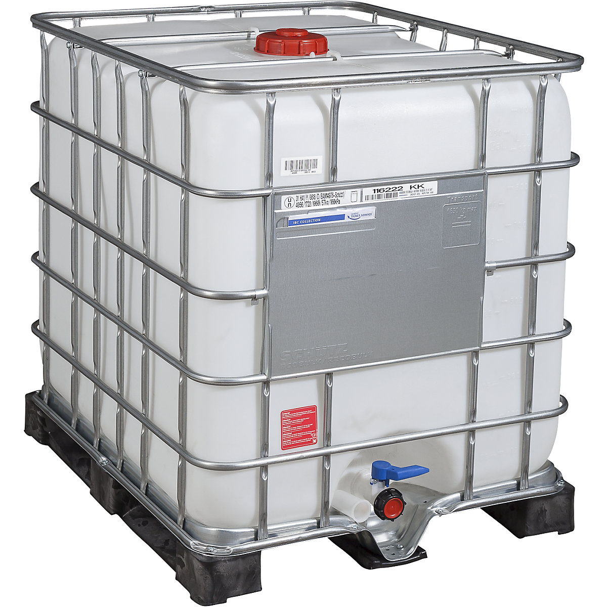 Container IBC RECOBULK, omologazione UN, capacità 1000 l, su paletta in PE, DN apertura 150 mm / DN uscita 50 mm-0