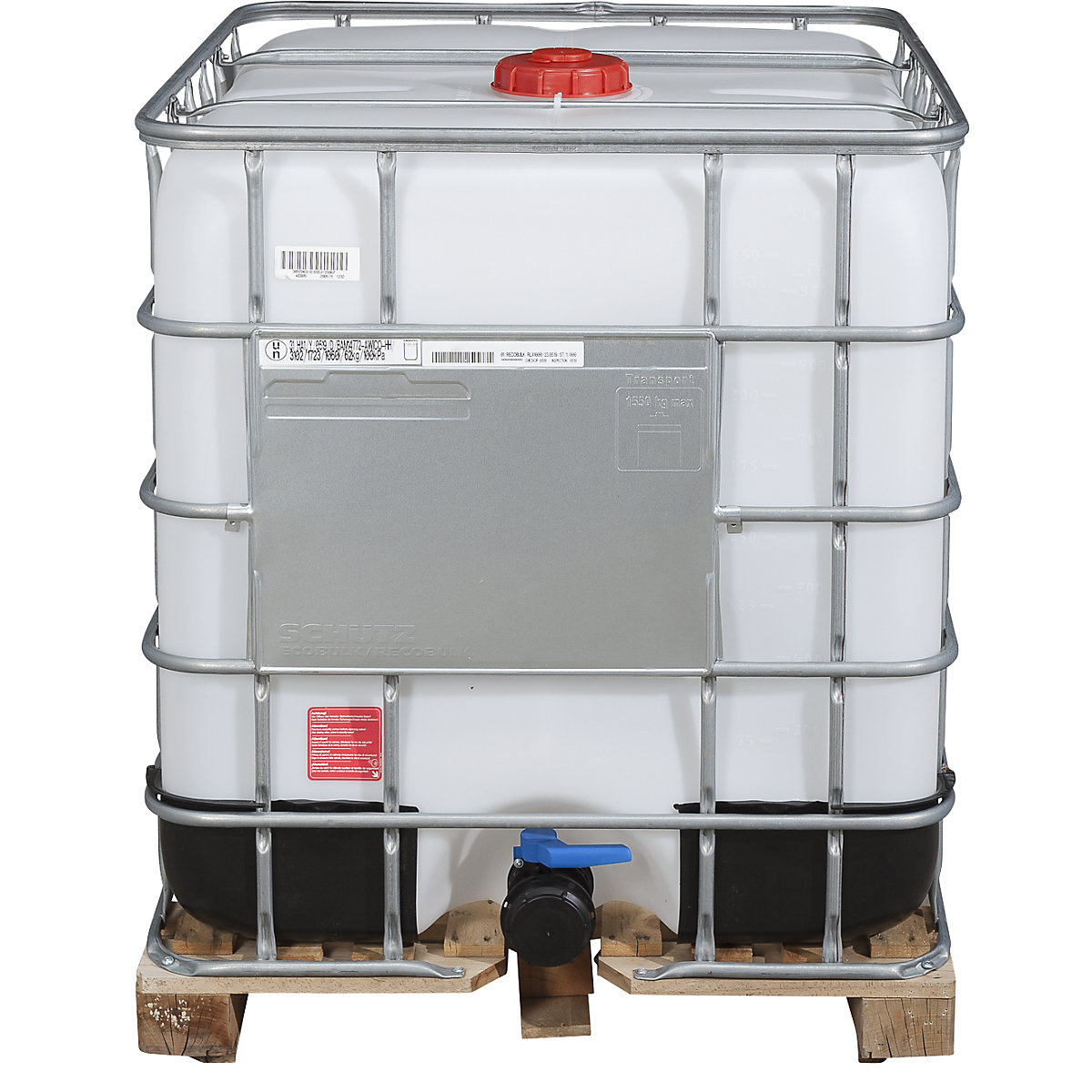 Container IBC RECOBULK, omologazione UN, capacità 1000 l, su paletta di legno, DN apertura 150 mm / DN uscita 80 mm-0
