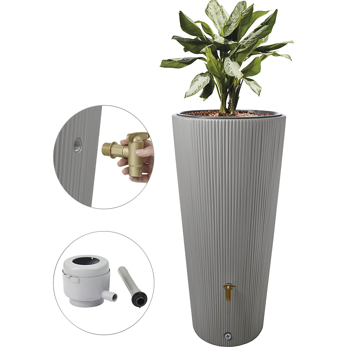 Serbatoio per acqua piovana VASO Decor, resistente ai raggi UV e agli agenti atmosferici, capacità 220 l, grigio zinco-0