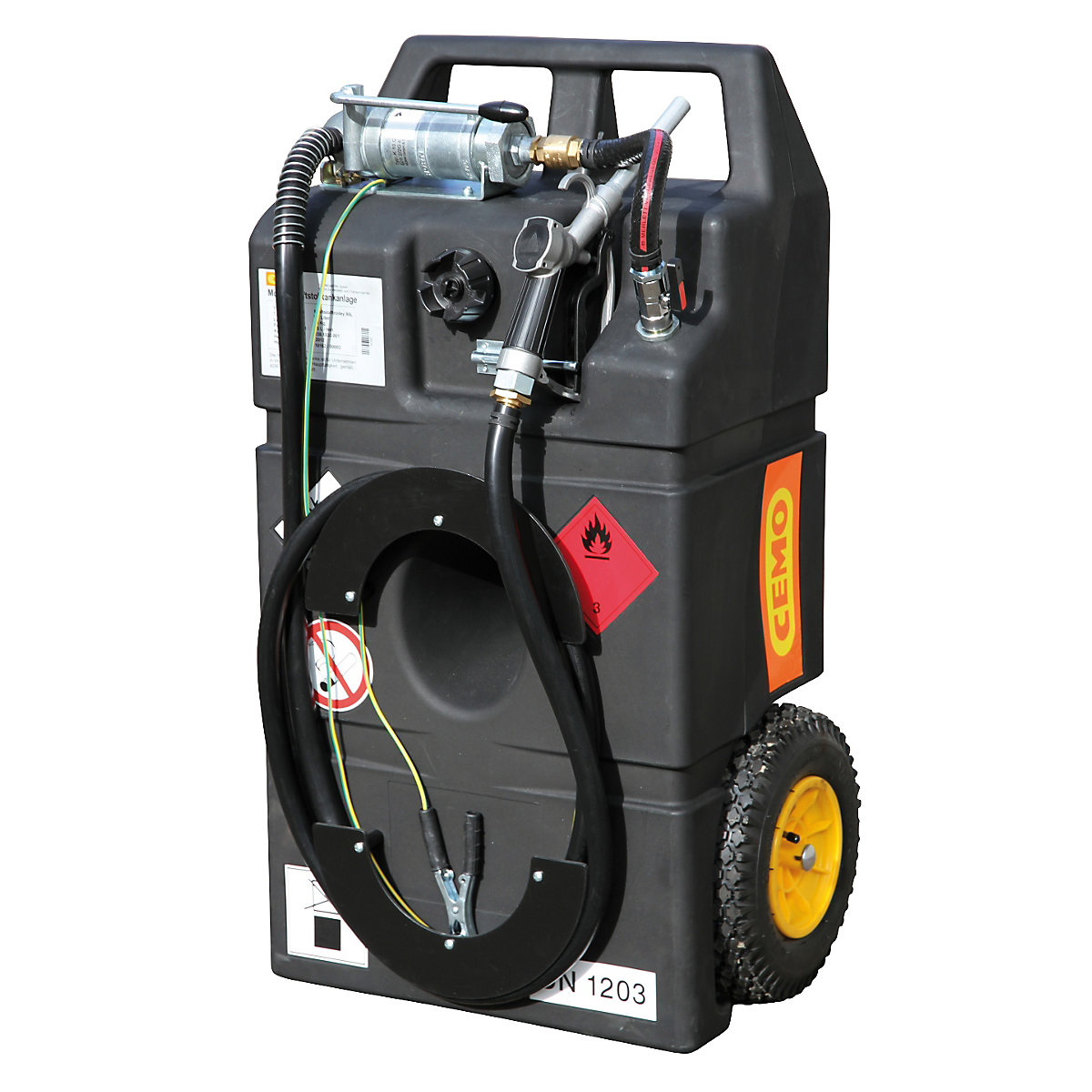 Serbatoio trasportabile per carburante, 95 l – CEMO, con pompa manuale da 25 l/min e valvola di erogazione, con sostegno per pistola erogatrice-0