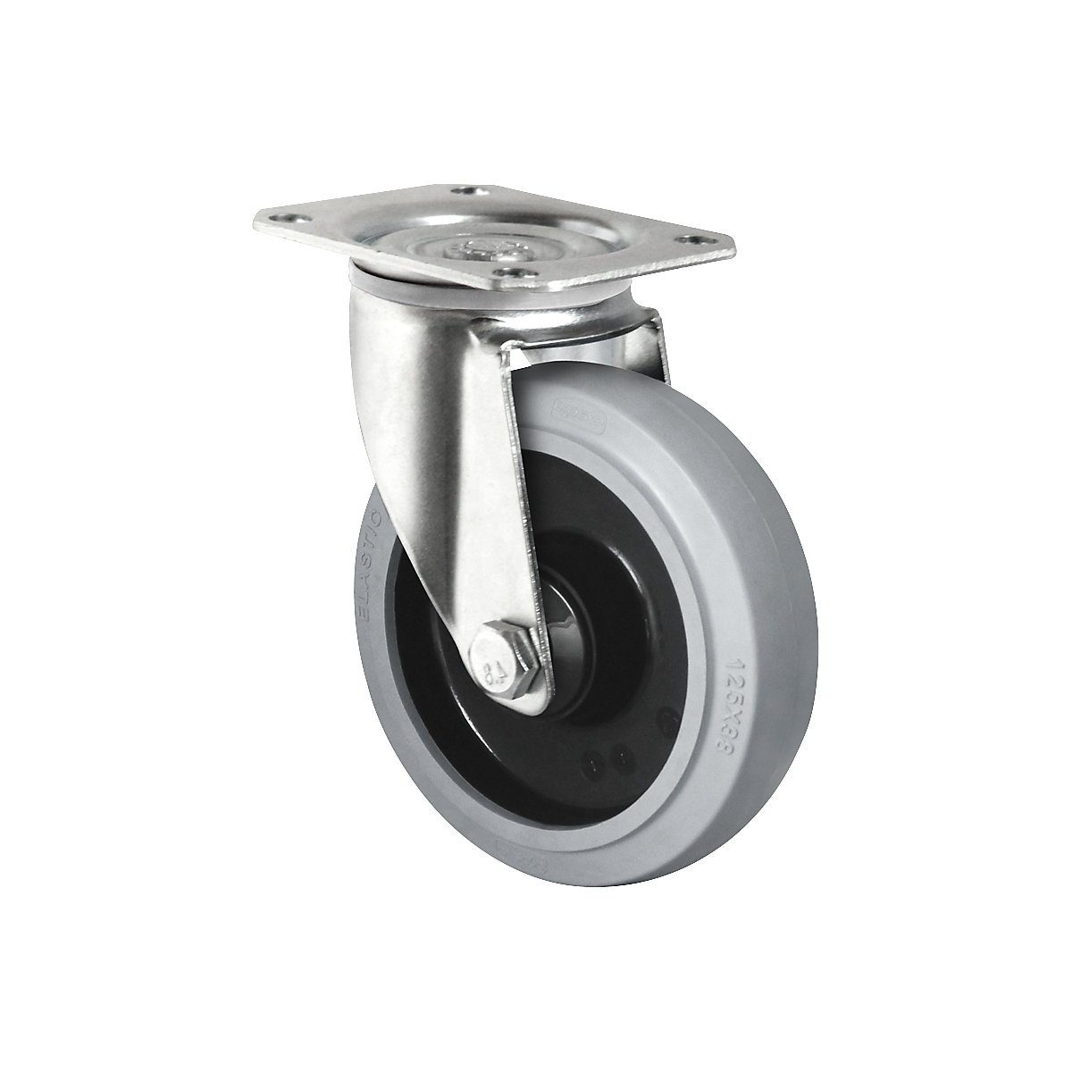 Elastic tyre on nylon rim, wheel Ø x width 125 x 38 mm, swivel castor
