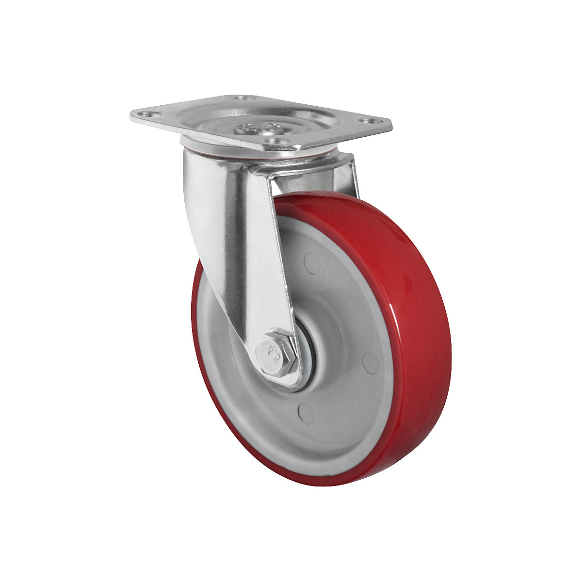 EUROKRAFTbasic – PU tyre, red on nylon rim, wheel Ø x width 100 x 32 mm, 2+ items, swivel castor