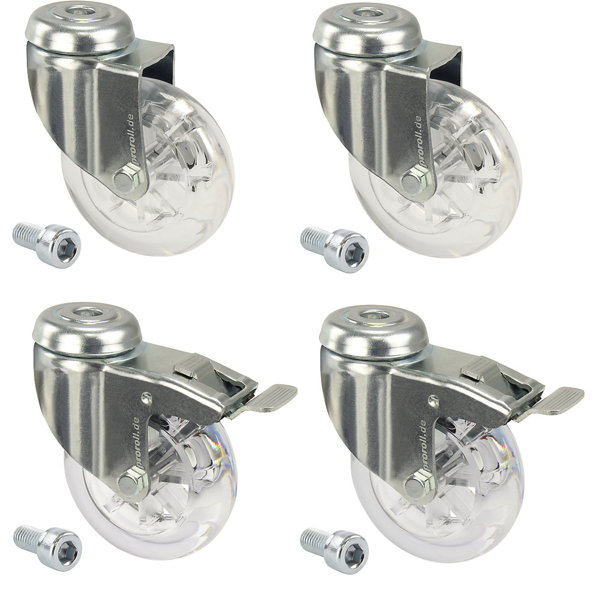 Set of designer castors with PVC tyres – Proroll