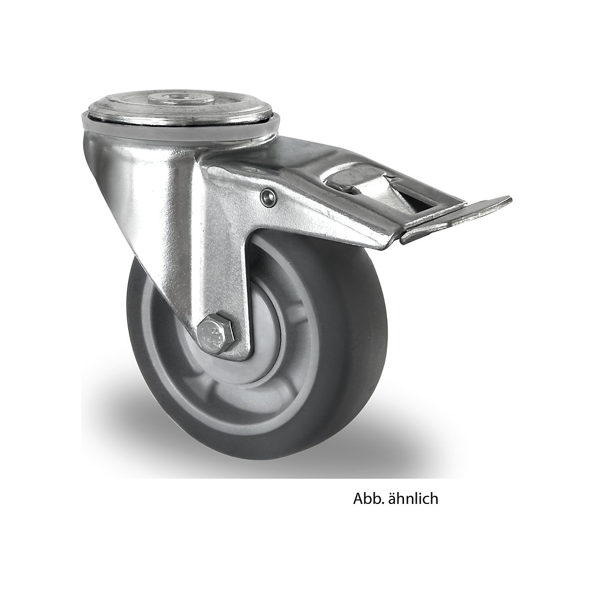 EUROKRAFTbasic – TPE tyres on PP rim, 2+ items, wheel Ø x width 125 x 35 mm, bolt hole, swivel castor with double stop