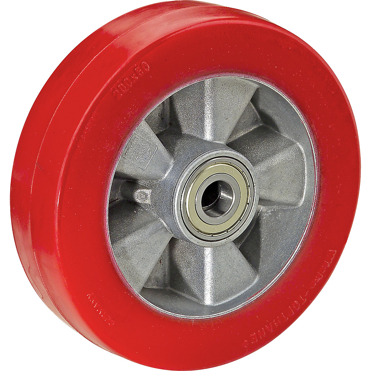 Polyurethane tyre, red, on aluminium rim – Wicke