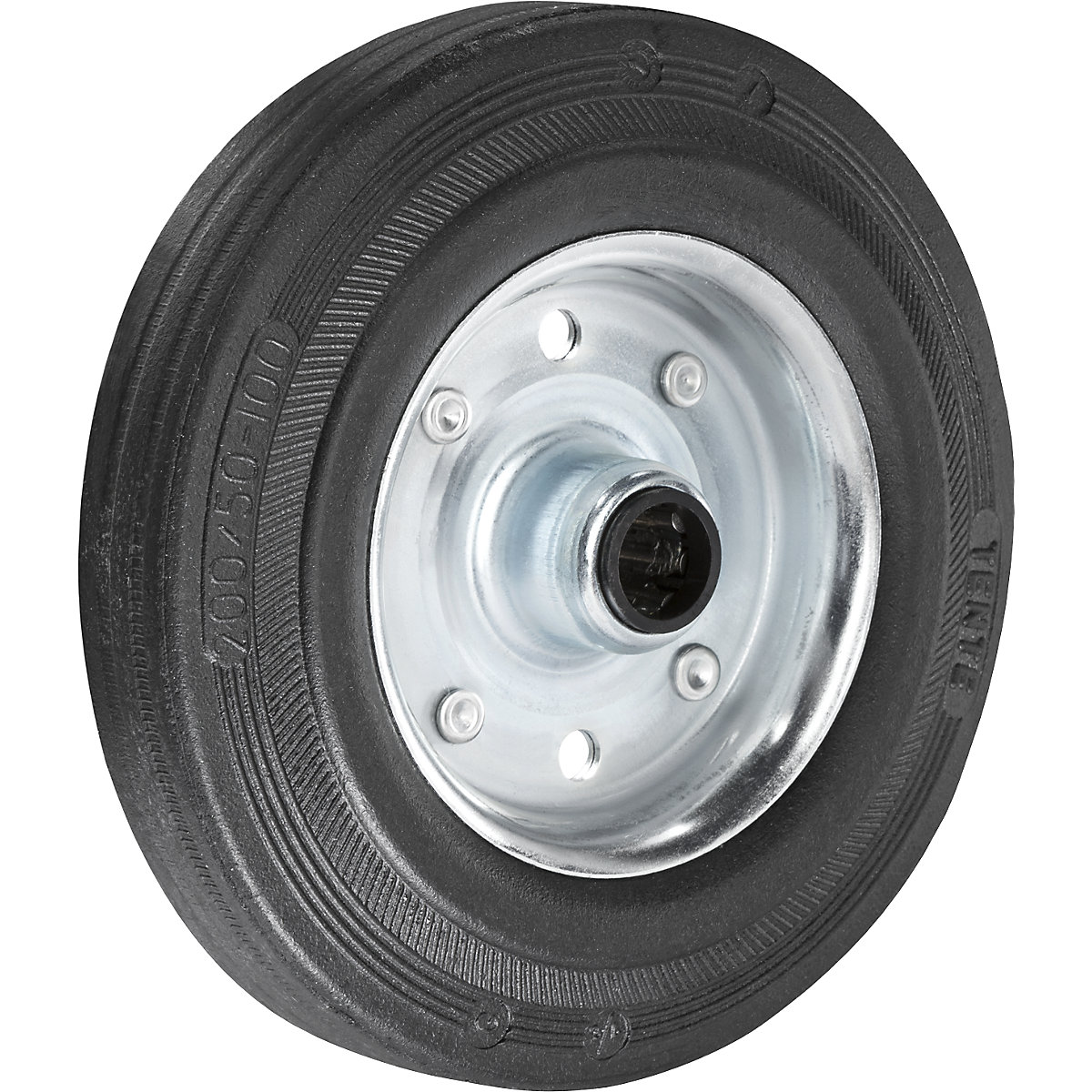 Solid rubber wheel, sheet steel rim