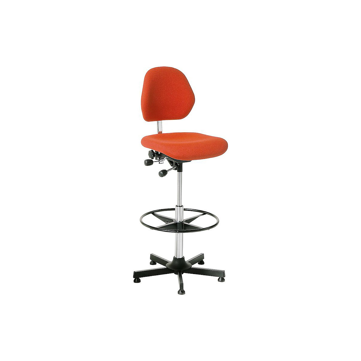 Siège de travail AEGA, modèle haut avec patins et repose-pieds circulaire, revêtement en tissu, rouge, réglable en hauteur 670 – 930 mm-0