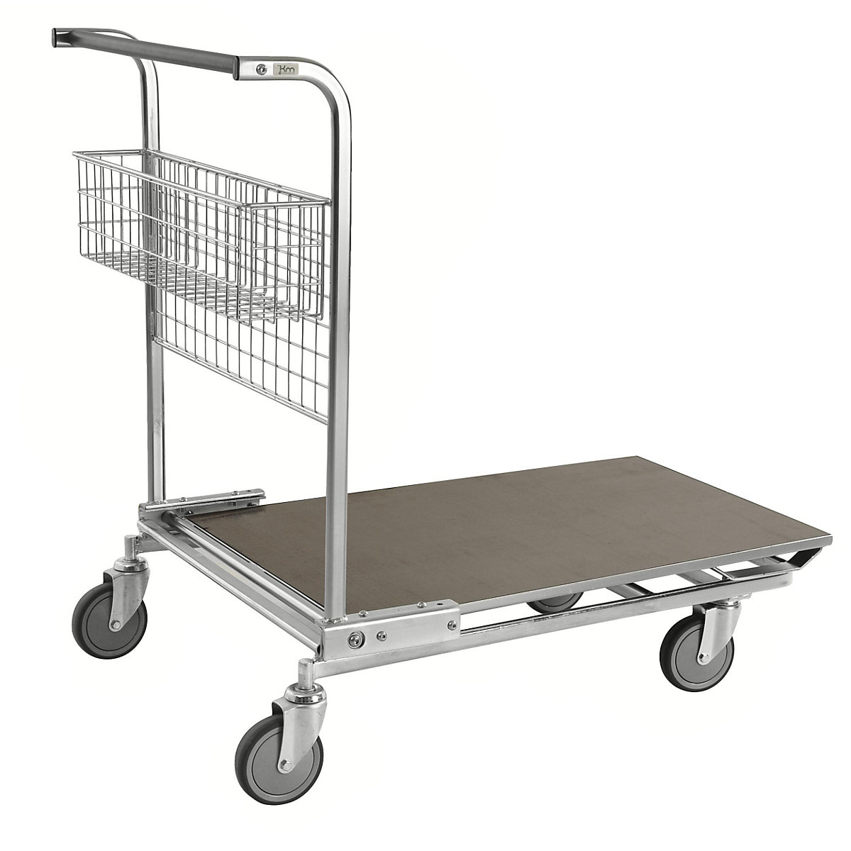 Kongamek – Chariot gigogne, force 200 kg, avec corbeille, avec plateau en contreplaqué