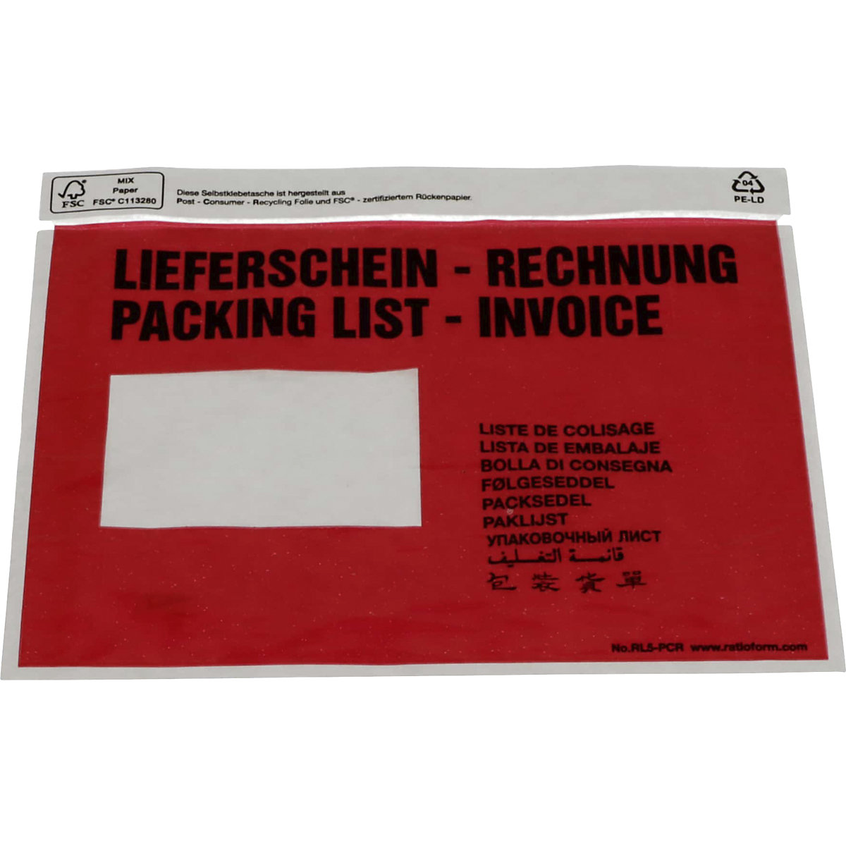 Buste portadocumenti riciclate, stampa Packing list – Invoice, conf. da 250 pz., lungh. x largh. 240 x 185 mm, a partire da 5 conf.-1