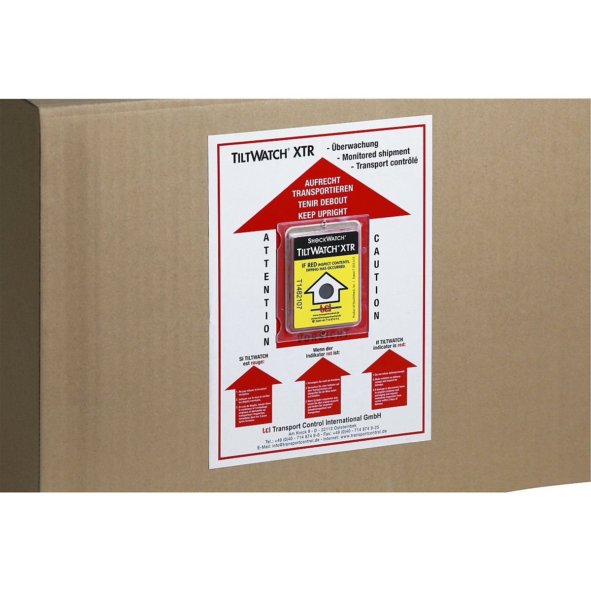 Indicatore di ribaltamento Tiltwatch® XTR, con numero di serie, conf. da 25 pz., largh. x alt. 60 x 74 mm, a partire da 2 conf.-0