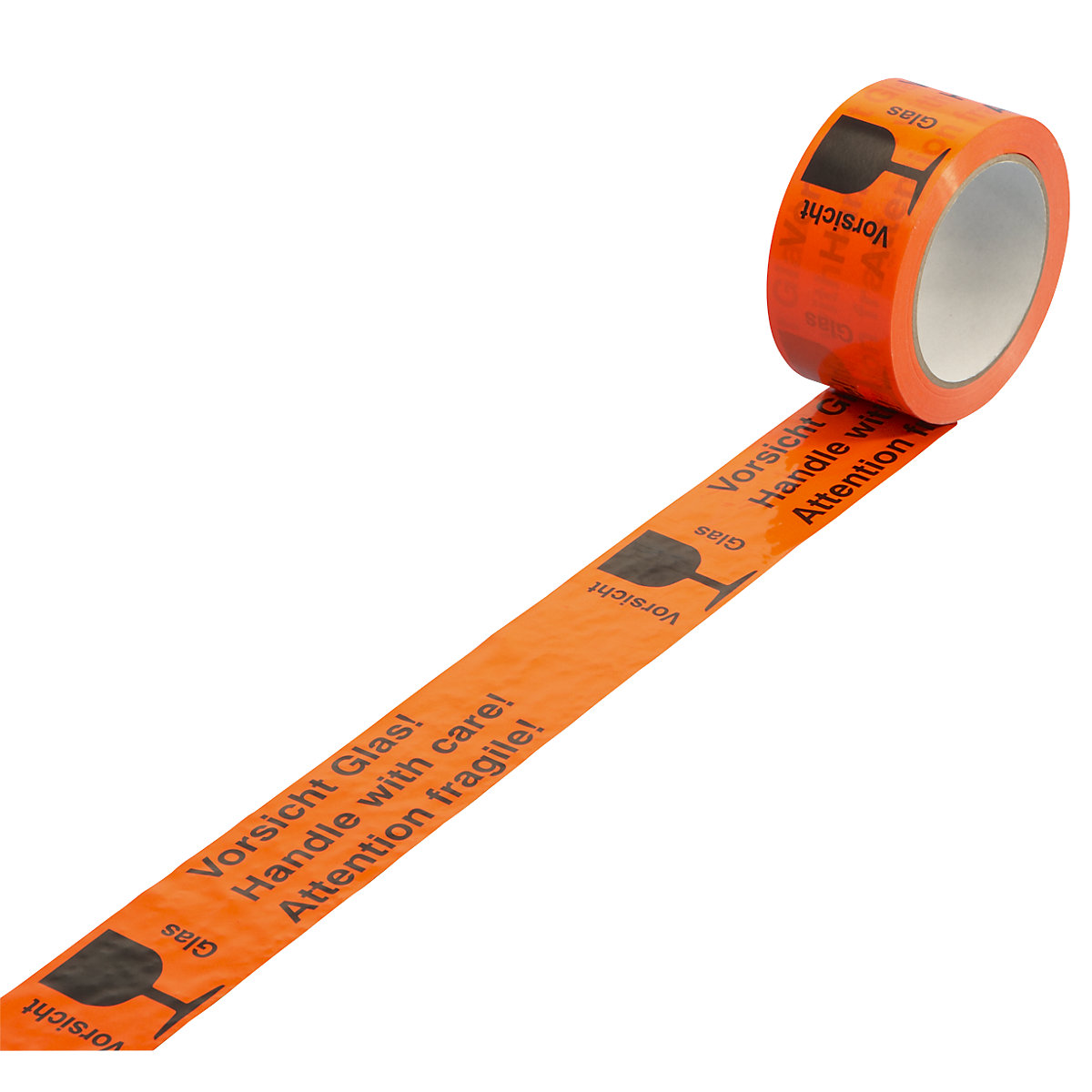 Cinta de advertencia de PVC – ratioform, impresión ''Glass! Handle with care!'', UE 6 rollos, anchura de cinta 50 mm-0