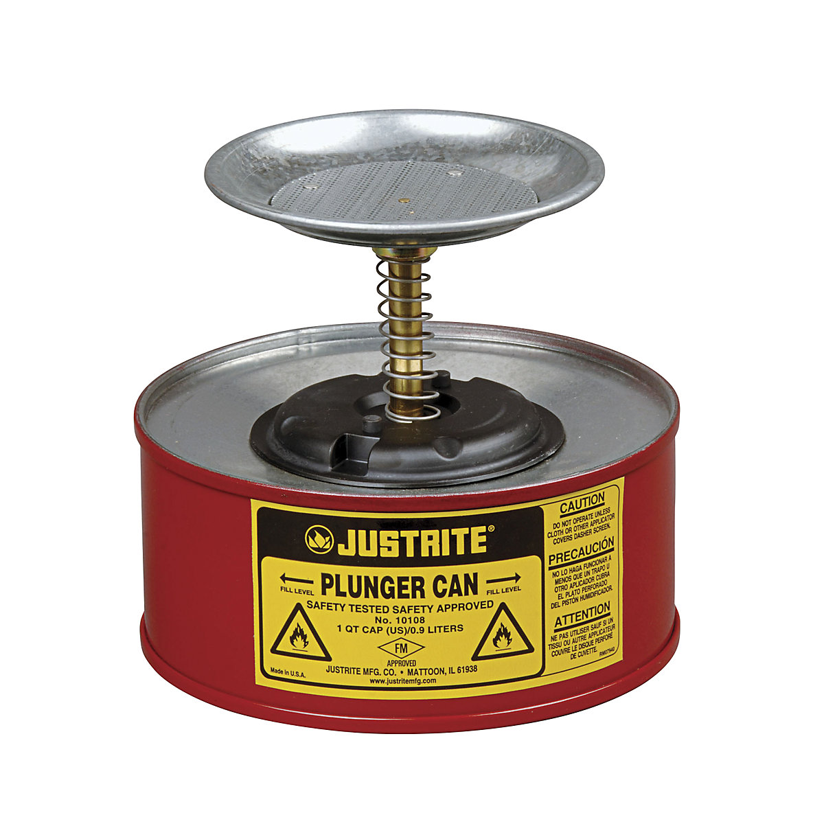 Plunger can – Justrite, sheet steel, zinc plated and painted, capacity 1 l-0