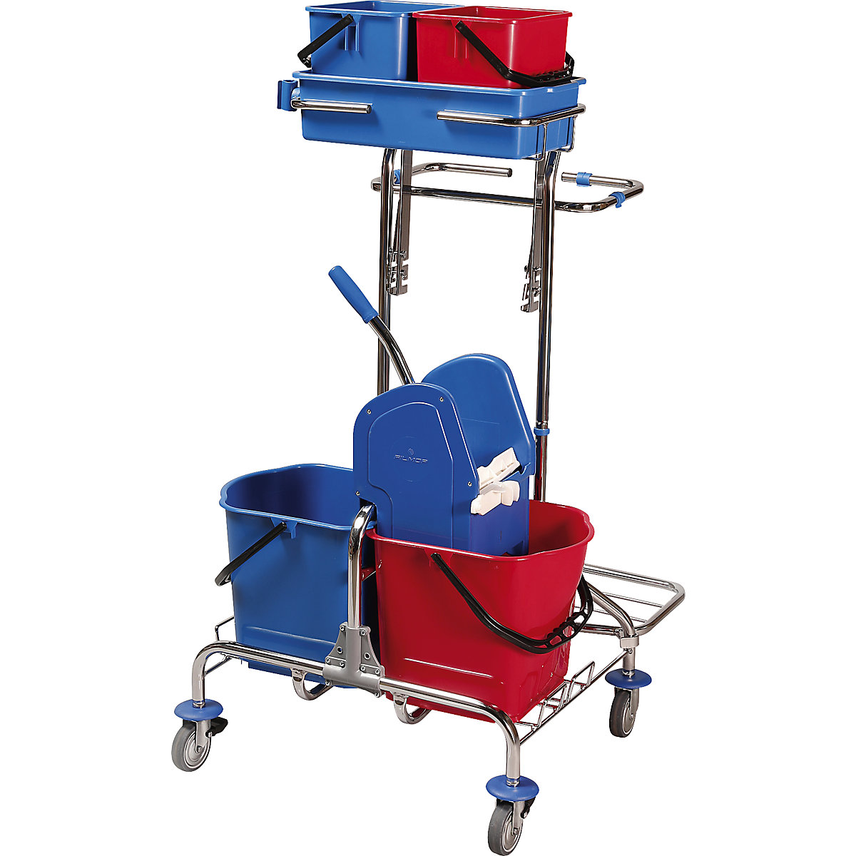 Cleaning trolley set, LxWxH 750 x 650 x 1220 mm, chrome plated, wide wipe mop set-1