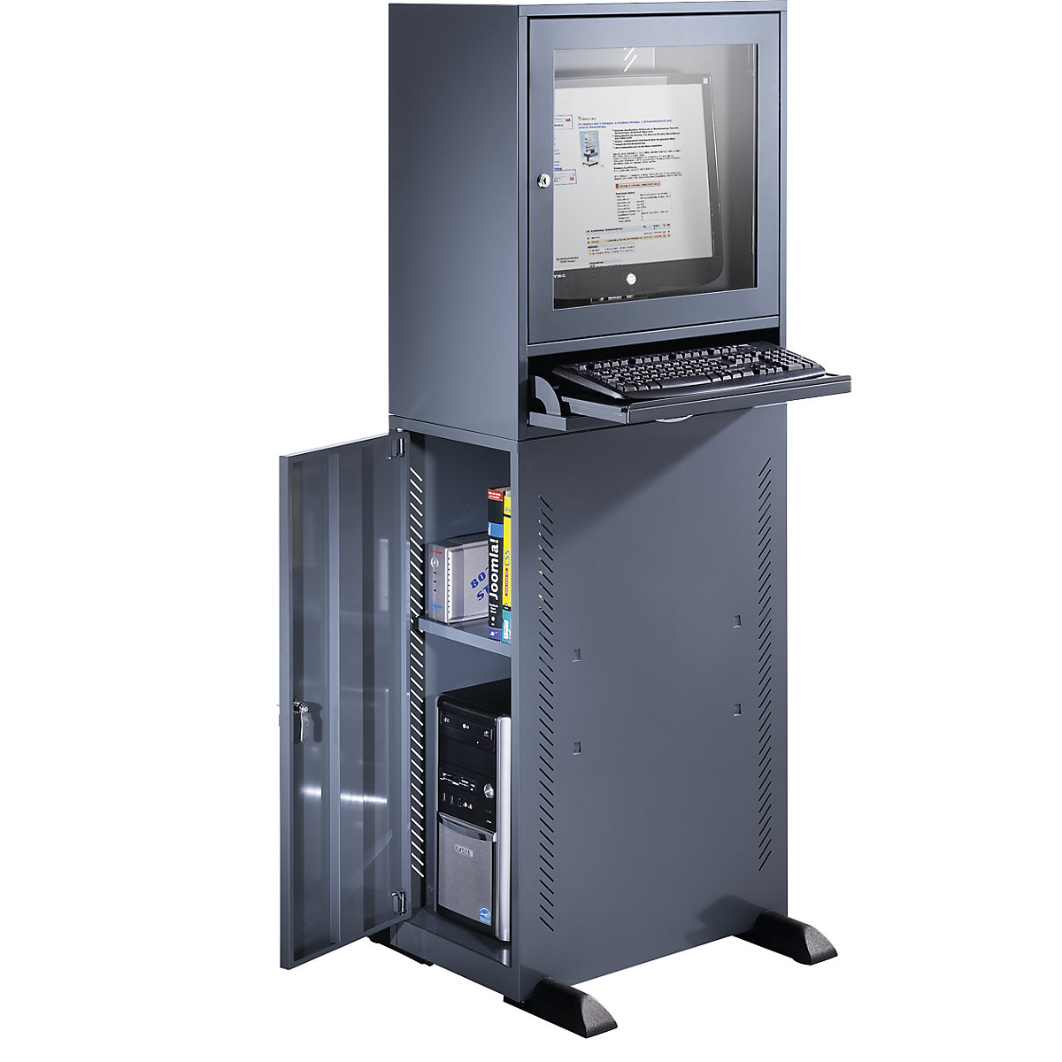 Computer cupboard – eurokraft basic, standard model, blue grey-4