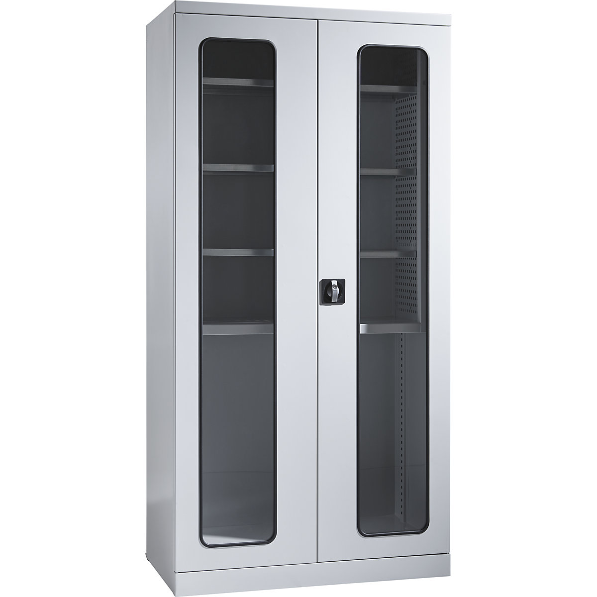 Equipment and cleaning cupboard, width 1000 mm, vision panel doors / 2 shelf boxes, light grey-0