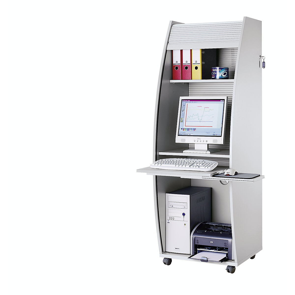 Computer cupboard with plastic roller shutter, mobile – eurokraft pro (Product illustration 5)-4