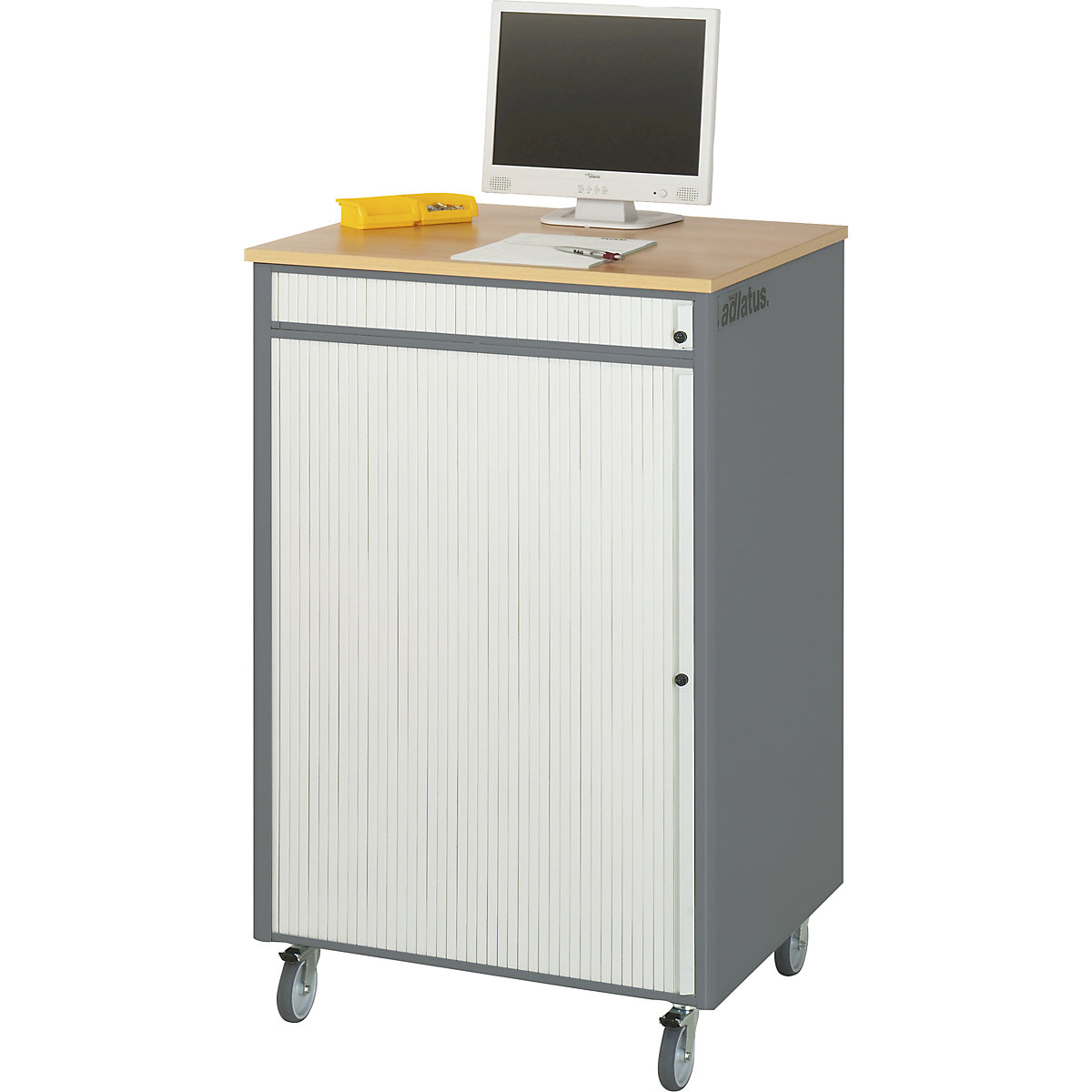 Computer workstation – RAU, HxWxD 1100 x 720 x 660 mm, mobile, metallic charcoal / gentian blue-0