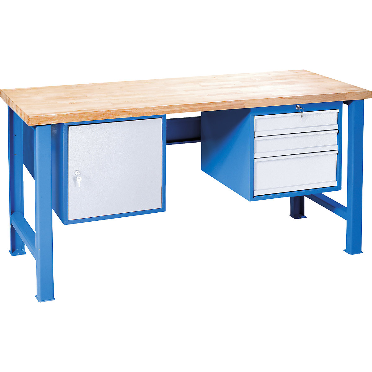 Dílenský stůl, stavebnicový systém, 2 závěsné skříňky – 1 x se 3 zásuvkami, 1 x s dvířky (výška 421 mm), šířka 2000 mm-6