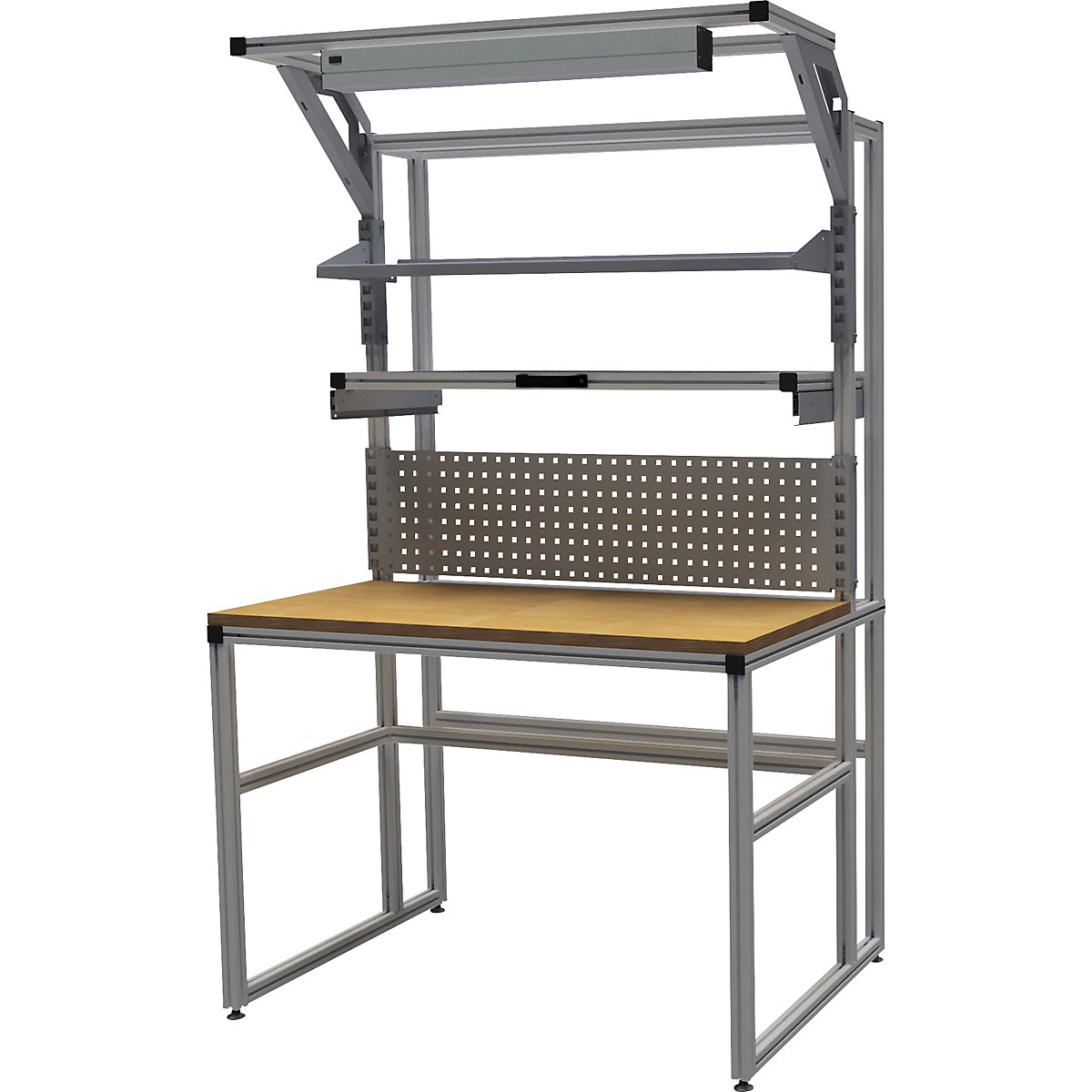 Hliníkový pracovní stůl workalu&reg; se systémovou konstrukcí, jednostranný - bedrunka hirth