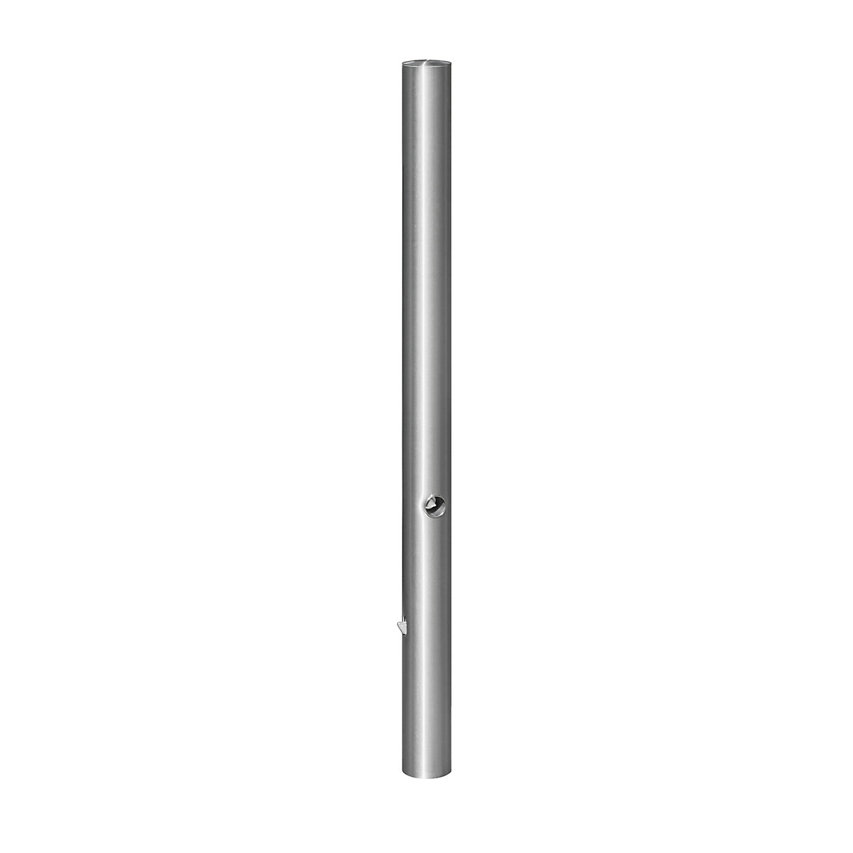 Poste de barreira em aço inoxidável, com cabeça plana, encaixe de solo para encastrar em betão, Ø 76 mm, fecho triangular-0