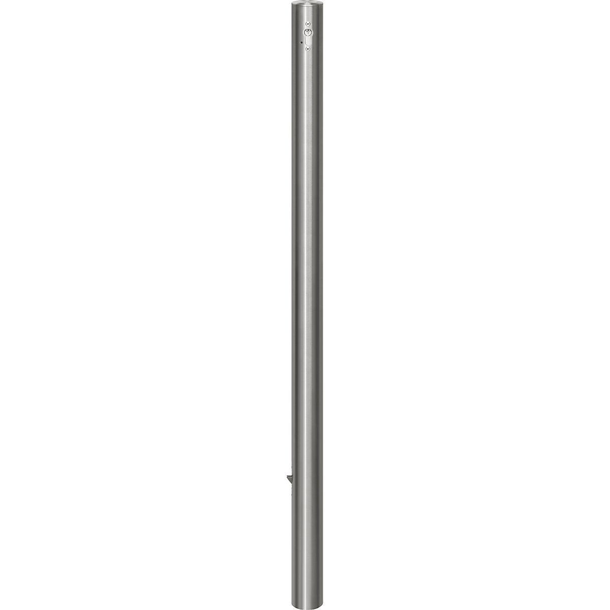 Poste de barreira em aço inoxidável, com cabeça plana, encaixe de solo para encastrar em betão, Ø 60 mm, cilindro de perfil-0