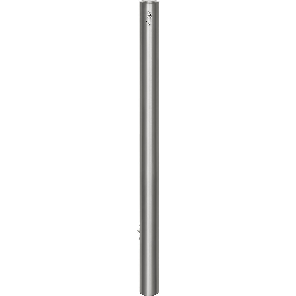 Poste de barreira em aço inoxidável, com cabeça plana, encaixe de solo para encastrar em betão, Ø 76 mm, cilindro de perfil-0