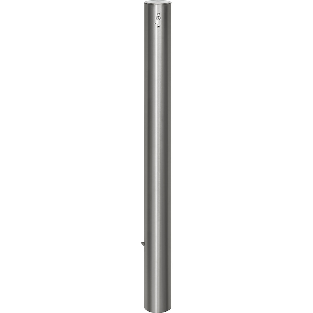 Poste de barreira em aço inoxidável, com cabeça plana, encaixe de solo para encastrar em betão, Ø 102 mm, cilindro de perfil-0
