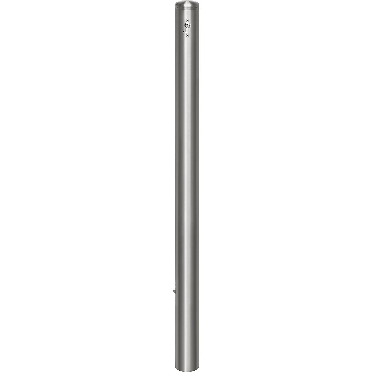 Poste de barreira em aço inoxidável, com tampa, encaixe de solo para encastrar em betão, Ø 76 mm, cilindro de perfil-0