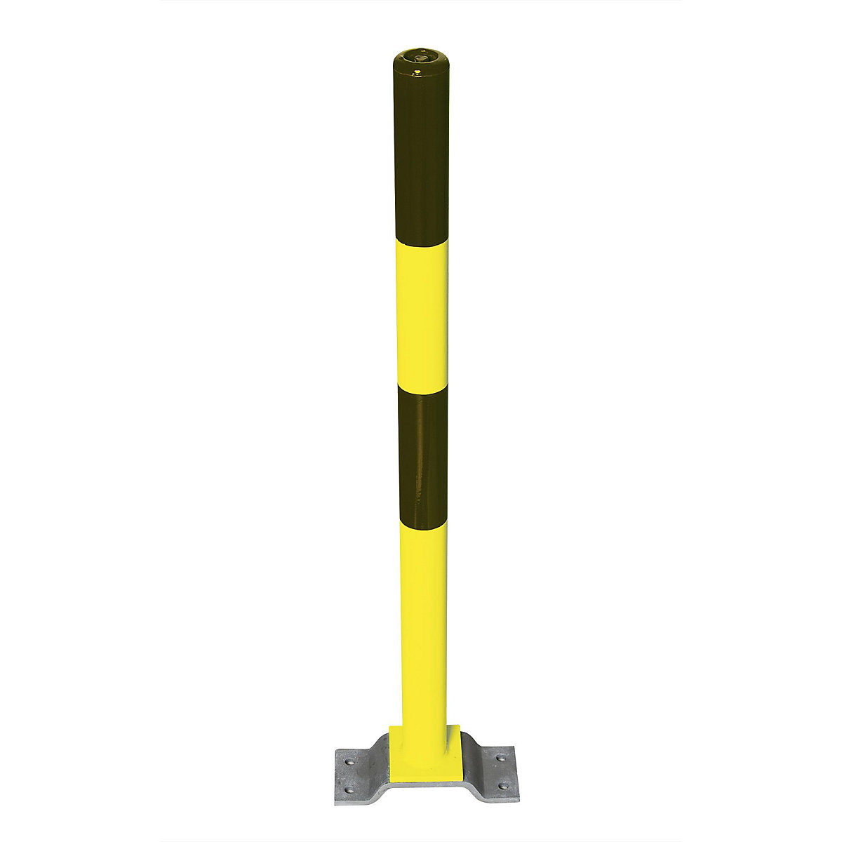 Poste de barreira em aço, para fixar com buchas, Ø 60 mm, preto/amarelo, 2 olhais de corrente-0