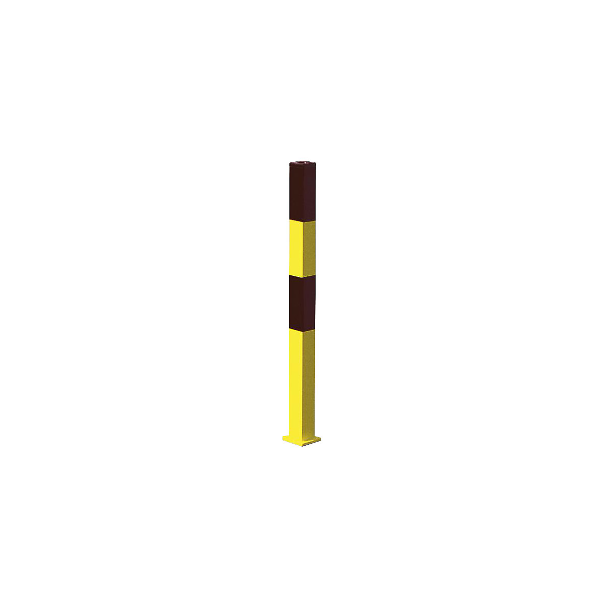 Poste de barreira em aço, para fixar com buchas, 70 x 70 mm, preto/amarelo, 2 olhais de corrente-0