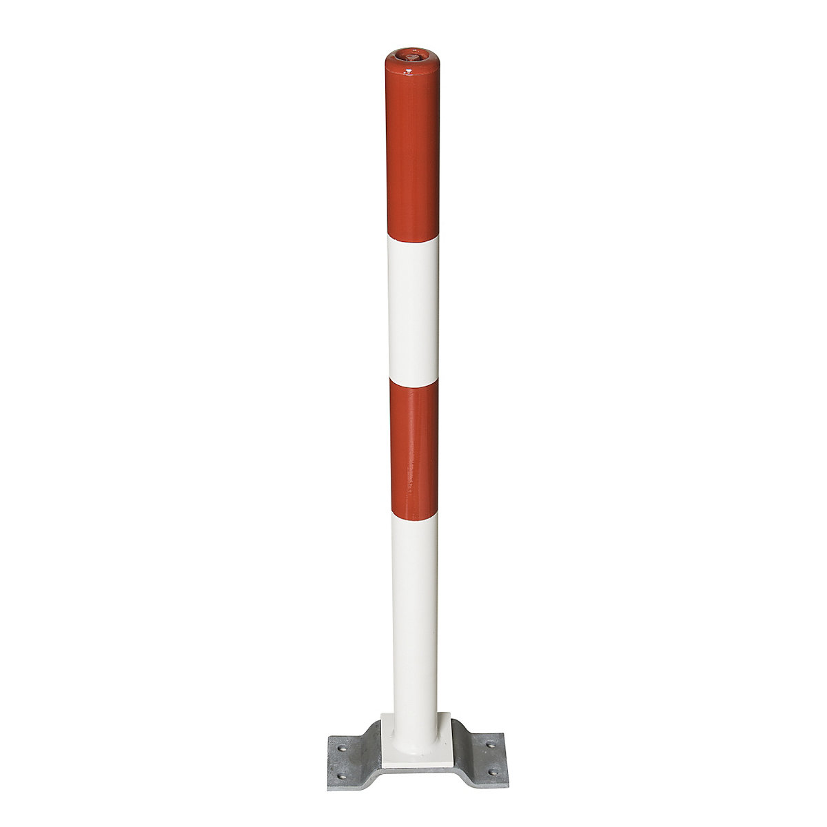 Poste de barreira em aço, para fixar com buchas, Ø 60 mm, vermelho/branco, 2 olhais de corrente-0