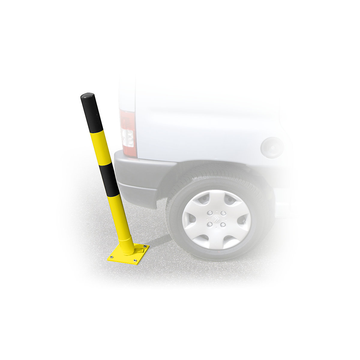 Poste de barreira em tubo de aço, flexível, Ø 76 mm, para fixar com buchas, preto / amarelo-0