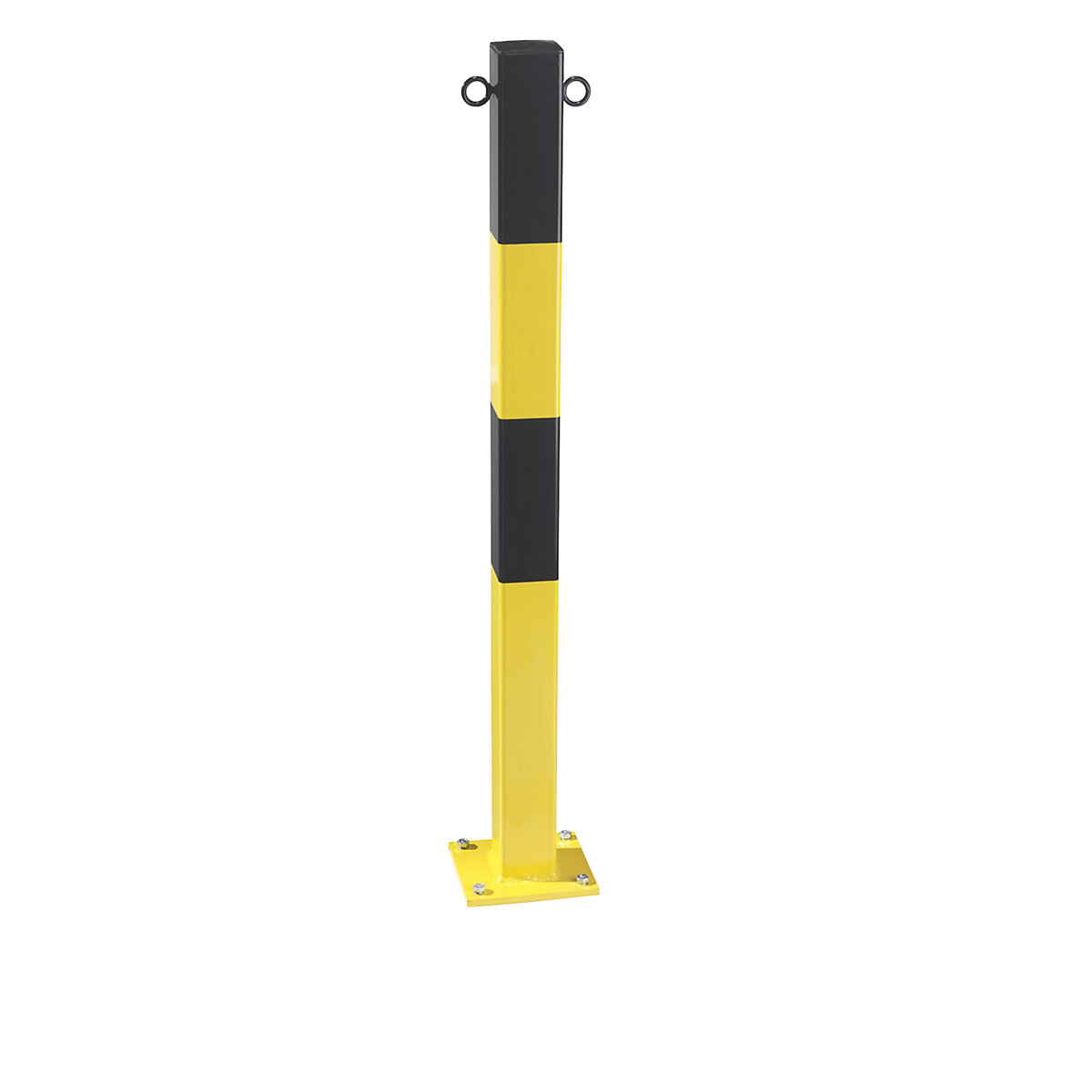 Poste de barreira em tubo de aço, para fixar com buchas, 70 x 70 mm, amarelo / preto, galvanizado e pintado-0
