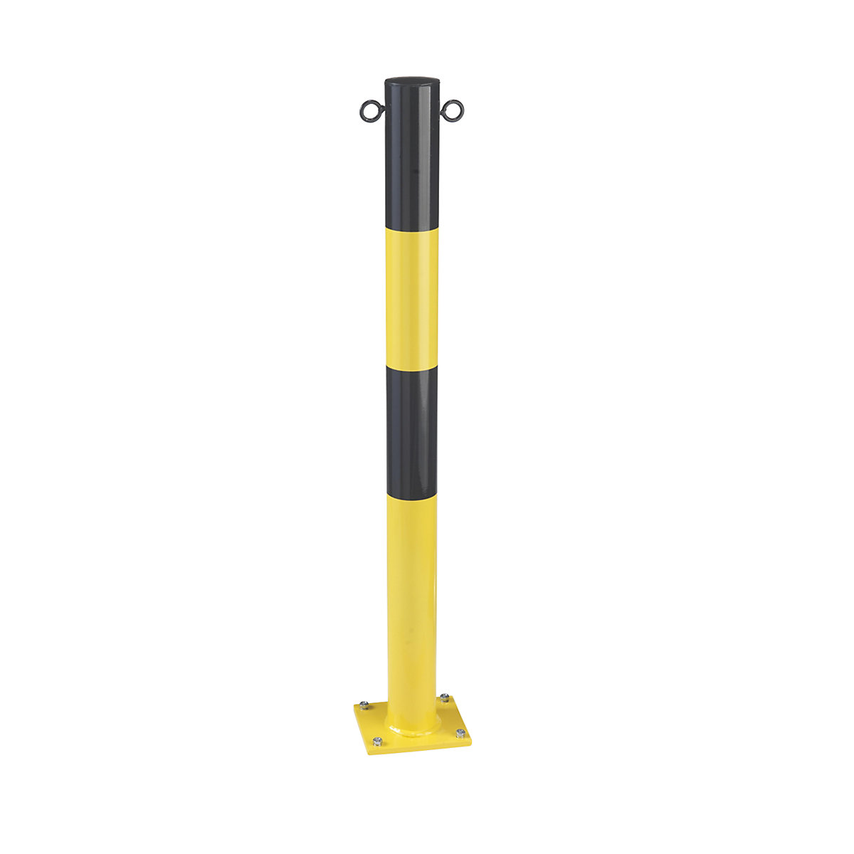 Poste de barreira em tubo de aço, para fixar com buchas, Ø 76 mm, amarelo / preto, galvanizado e pintado-0