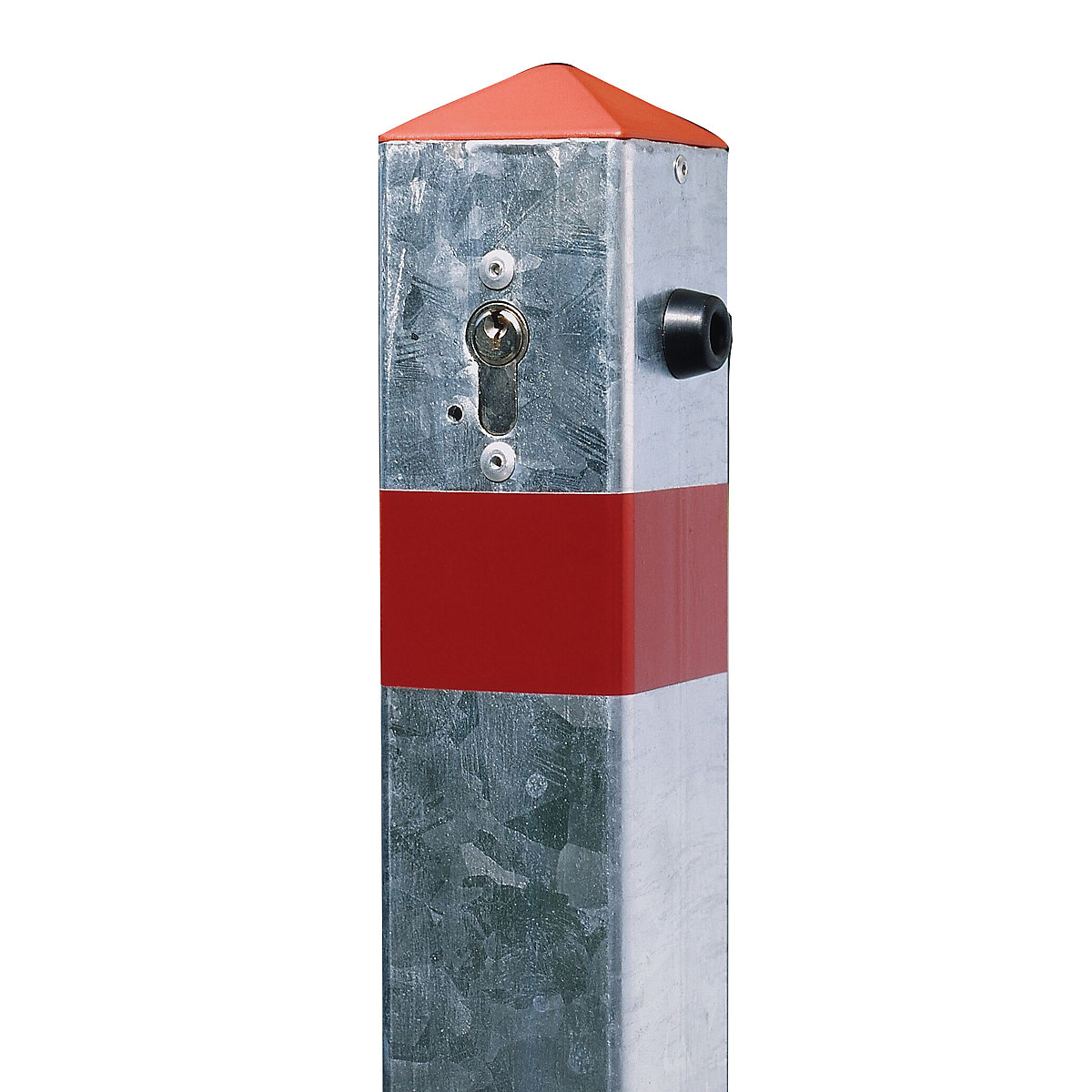 Poste de barreira em tubo de aço, rebatível, com placa de solo, quadrado, 70 x 70 mm-0