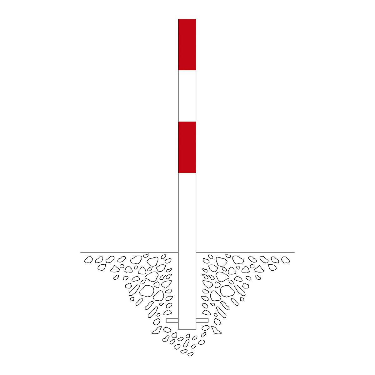 Poste de barreira, para encastrar em betão, Ø 90 mm, pintado a vermelho/branco, 2 olhais-0