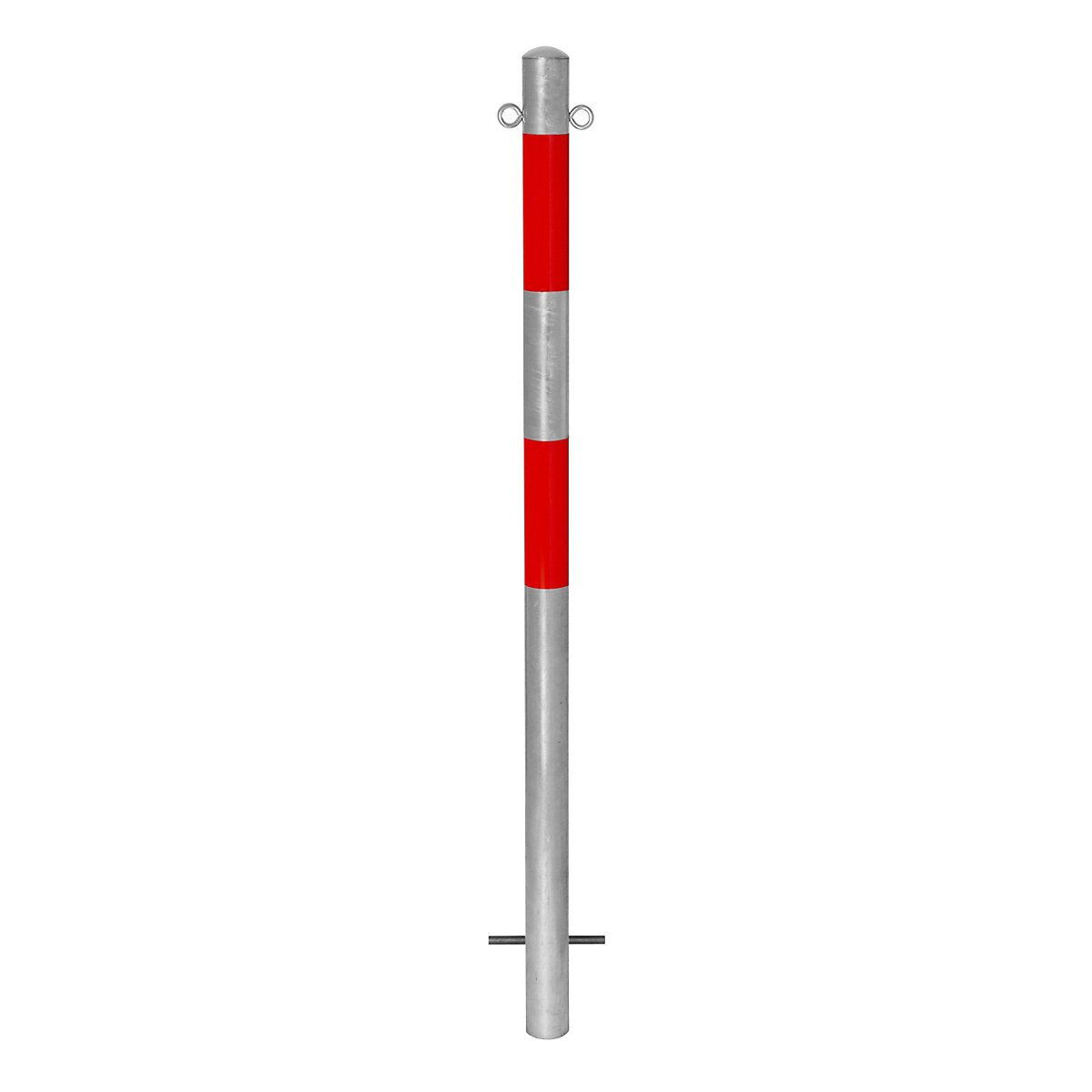 Poste de barreira, para encastrar em betão, Ø 60 mm, galvanizado a fogo/vermelho refletor, 2 olhais-0