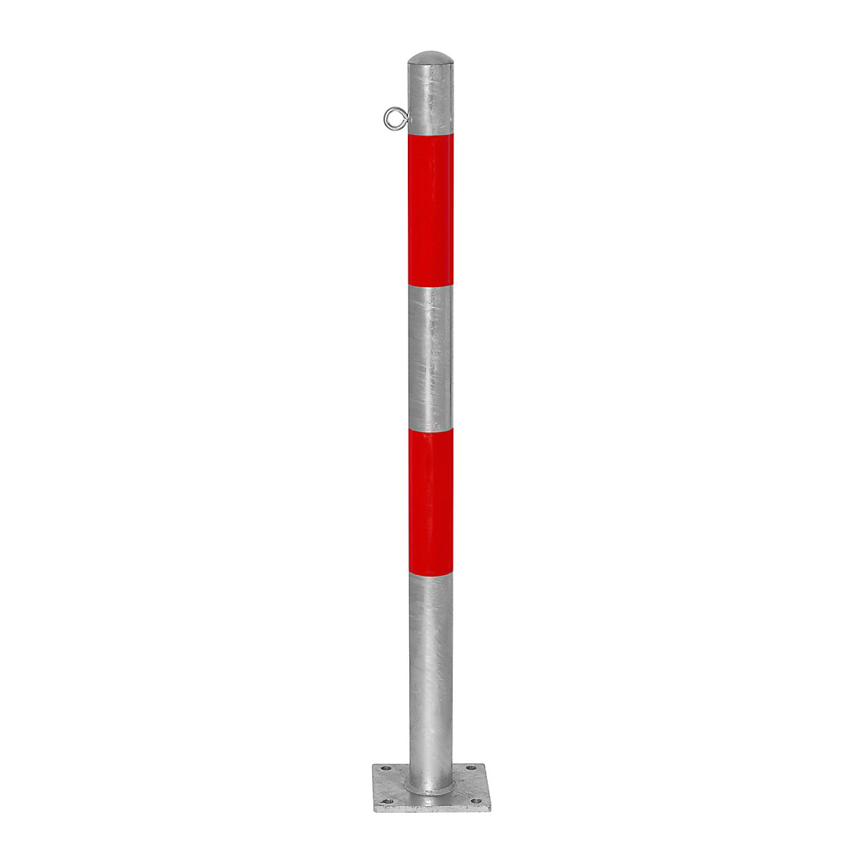 Poste de barreira, para fixar com buchas, Ø 60 mm, galvanizado a fogo/vermelho refletor, 1 olhal-0