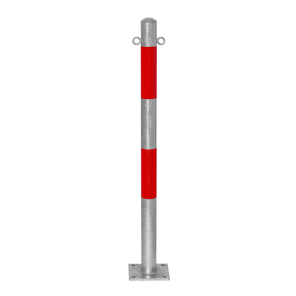 Poste de barreira, para fixar com buchas, Ø 60 mm, galvanizado a fogo/vermelho refletor, 2 olhais-0