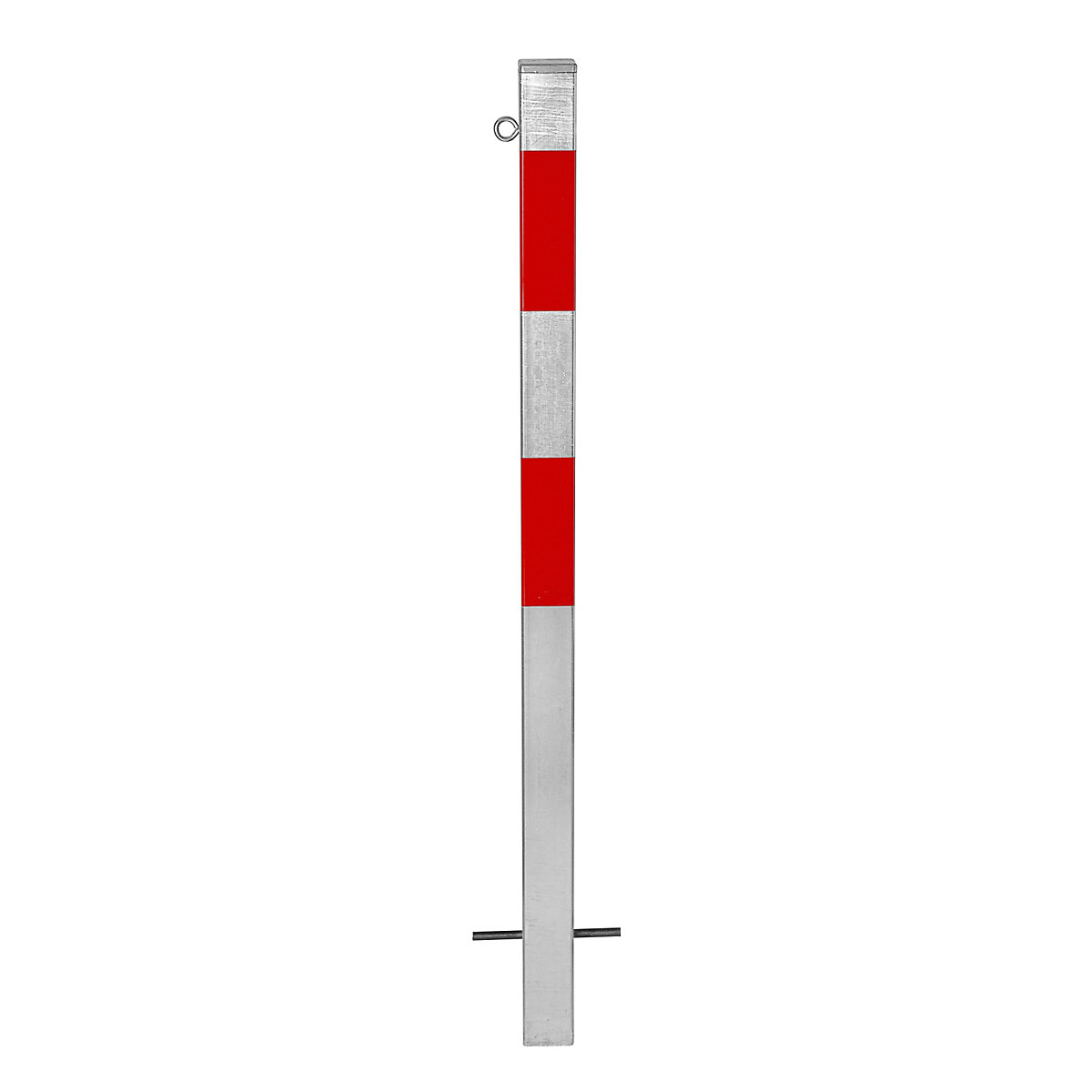 Poste de barreira, para encastrar em betão, 70 x 70 mm, galvanizado a fogo/vermelho refletor, 1 olhal-0
