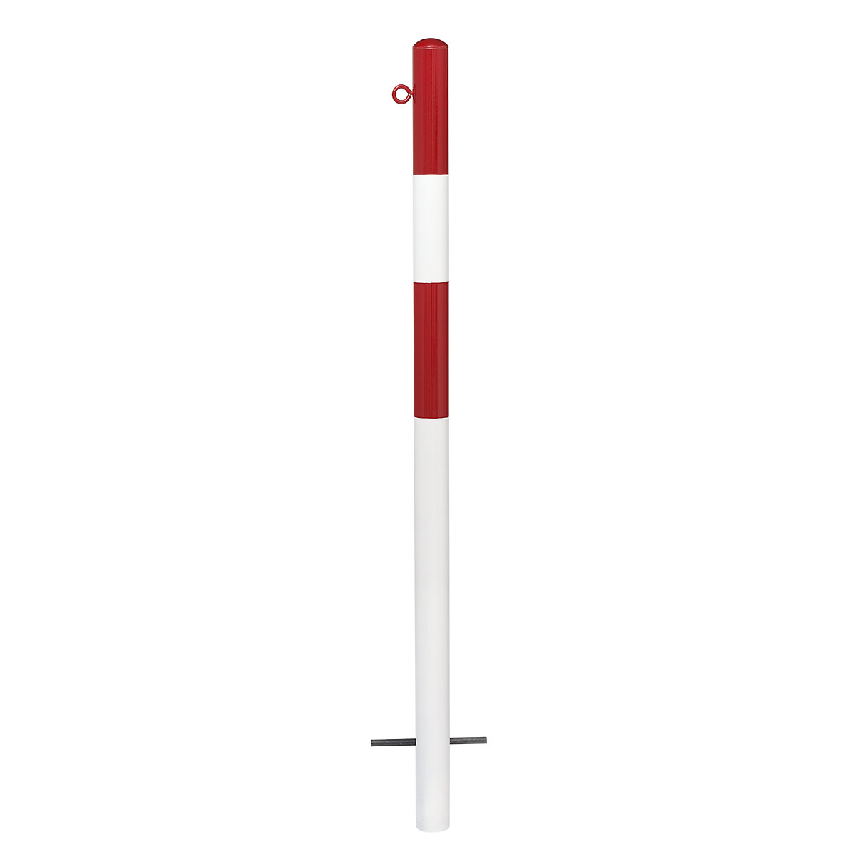 Poste de barreira, para encastrar em betão, Ø 60 mm, revestido a plástico em vermelho/branco, 1 olhal-0