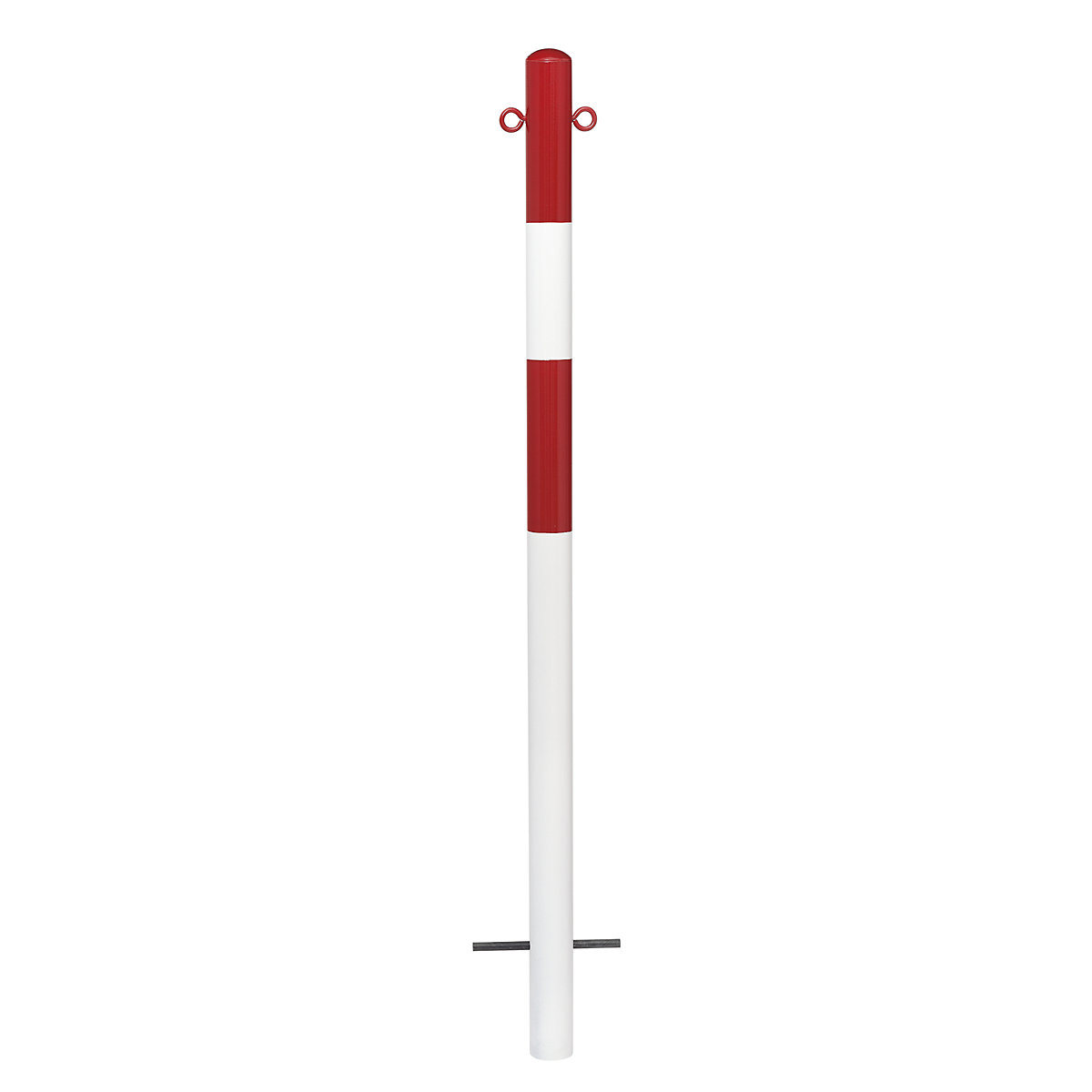 Poste de barreira, para encastrar em betão, Ø 60 mm, revestido a plástico em vermelho/branco, 2 olhais-0