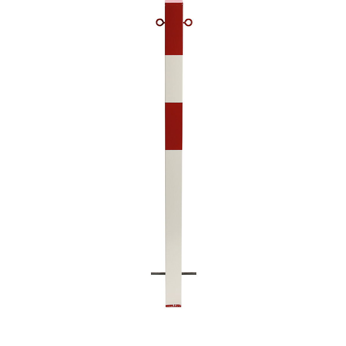 Poste de barreira, para encastrar em betão, 70 x 70 mm, pintado a vermelho/branco, 2 olhais-0