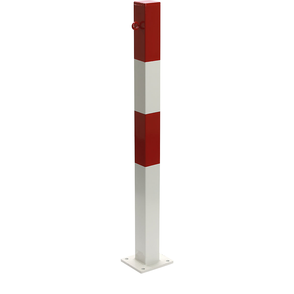 Poste de barreira, para fixar com buchas, 70 x 70 mm, pintado a vermelho/branco, 1 olhal-0