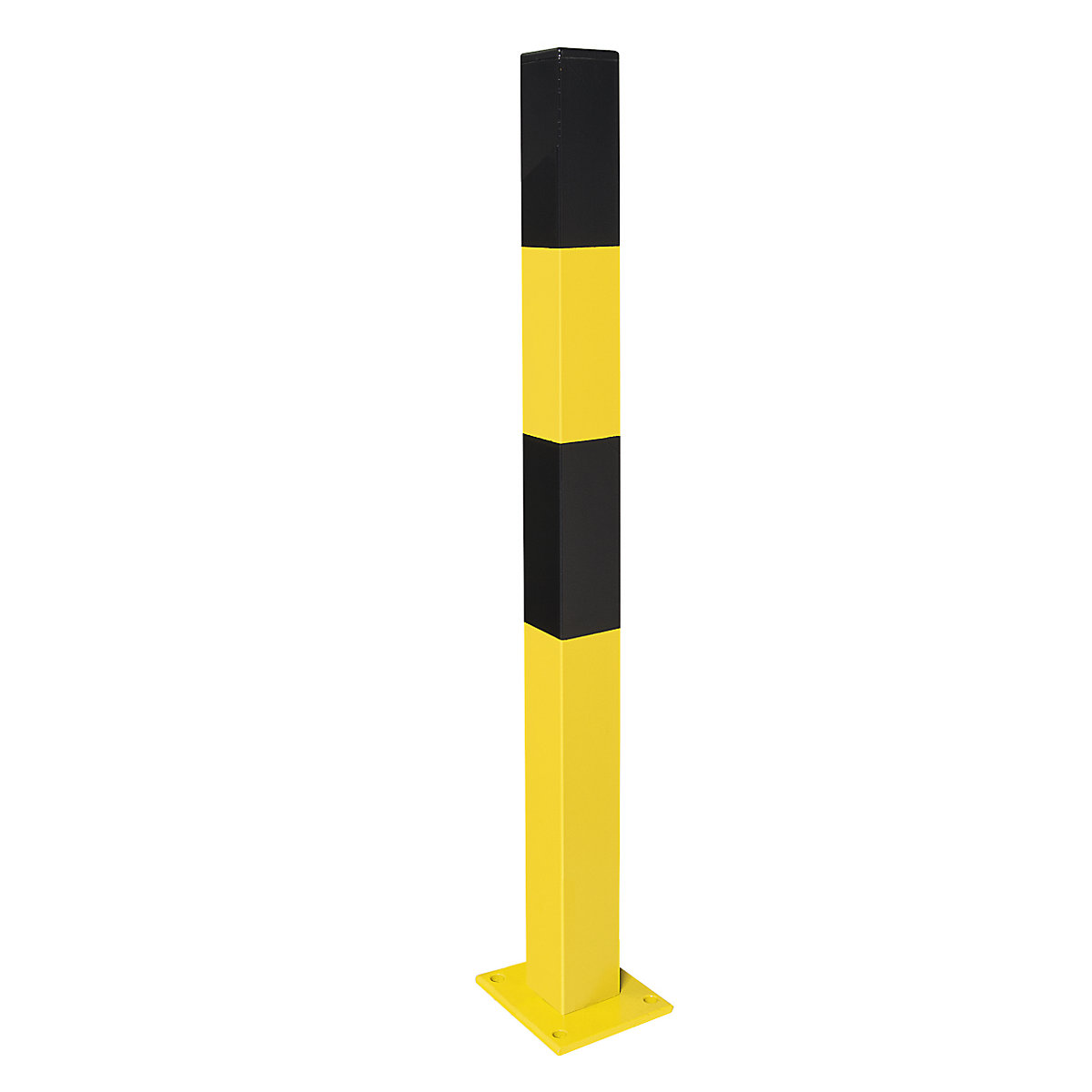 Poste de barreira, para fixar com buchas, 70 x 70 mm, pintado a preto/amarelo, 1 olhal-0